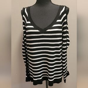 Cato Striped Black and White V-Neck Sweater